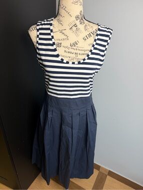 NWT Cubic Nautical Stripe Cotton Sleeveless Dress Navy White Size L